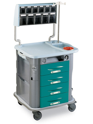AURION DRESSING TROLLEY - with IV stand and upper drawers